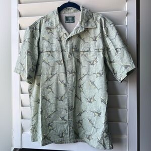 Bass - Medium -  Olive Patterned Shirt - Short Sleeve - Button up